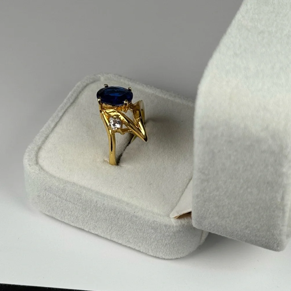 14K Gold Electroplated Blue CZ Ring Size 7 Sapphire Cubic Zirconia NEW